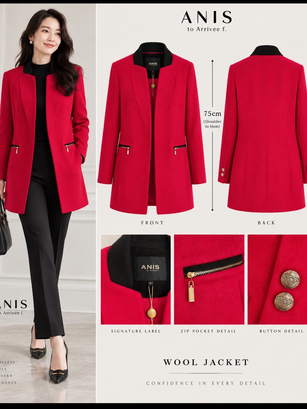 ANIS elegant pink Wool Jacket for Women L165/88A